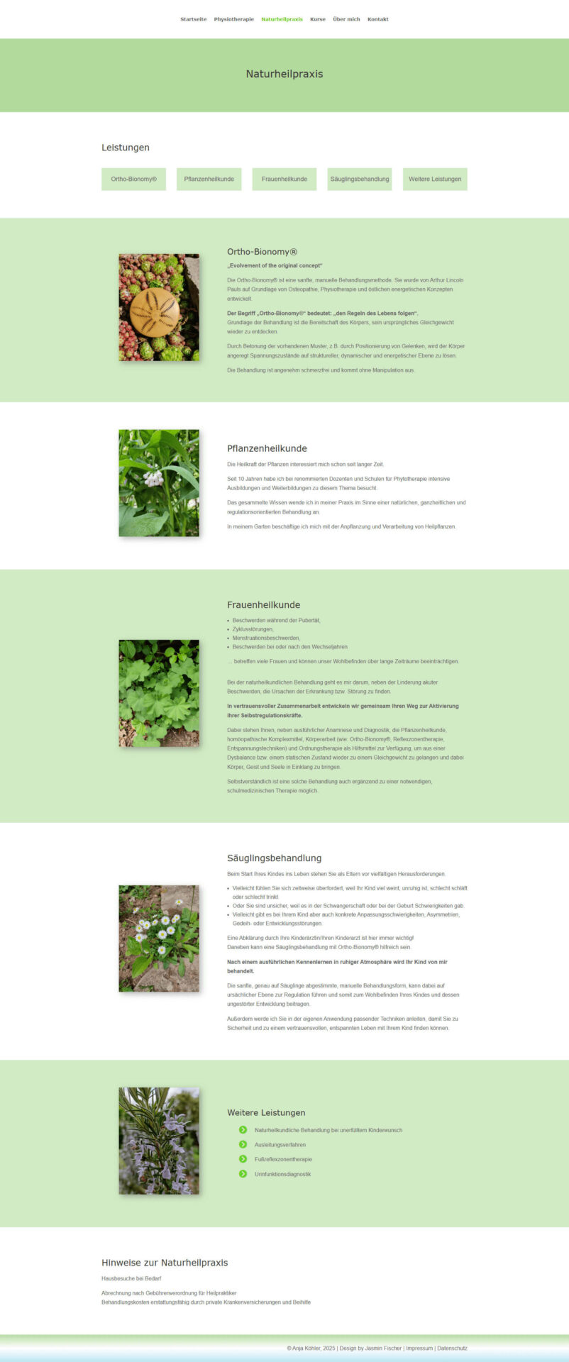 Webdesign für Anja Köhler - Unterseite Erstellte Website von Anja Köhler mit Darstellung der Unterseite Naturheilpraxis