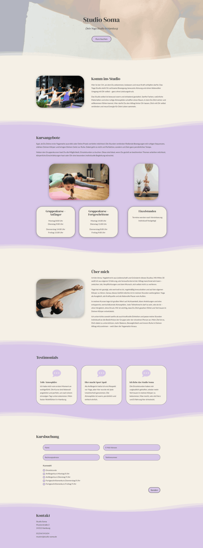 Vorschlag für eine Website eines fiktiven Yoga Studios