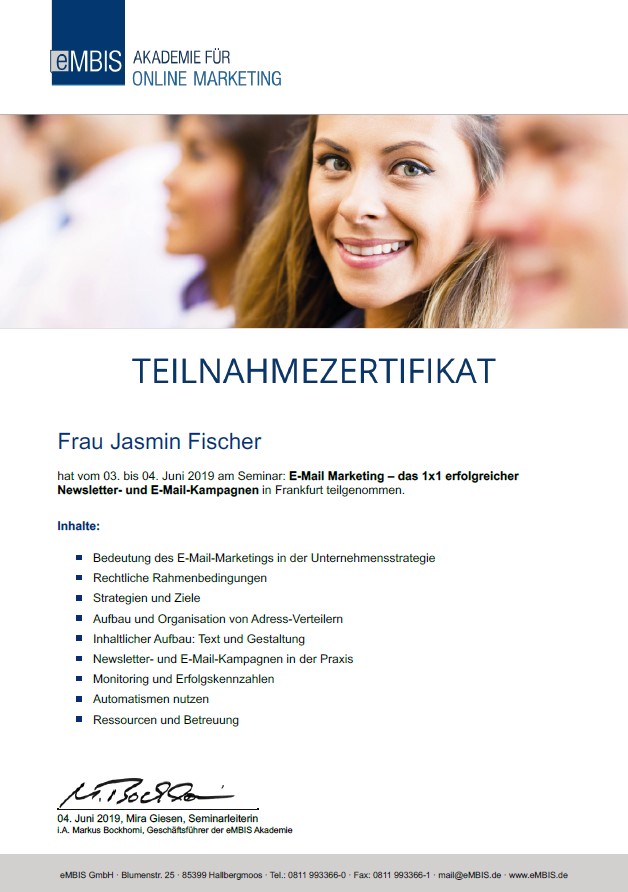 Zertifikat Weiterbildung im E-Mail-Marketing