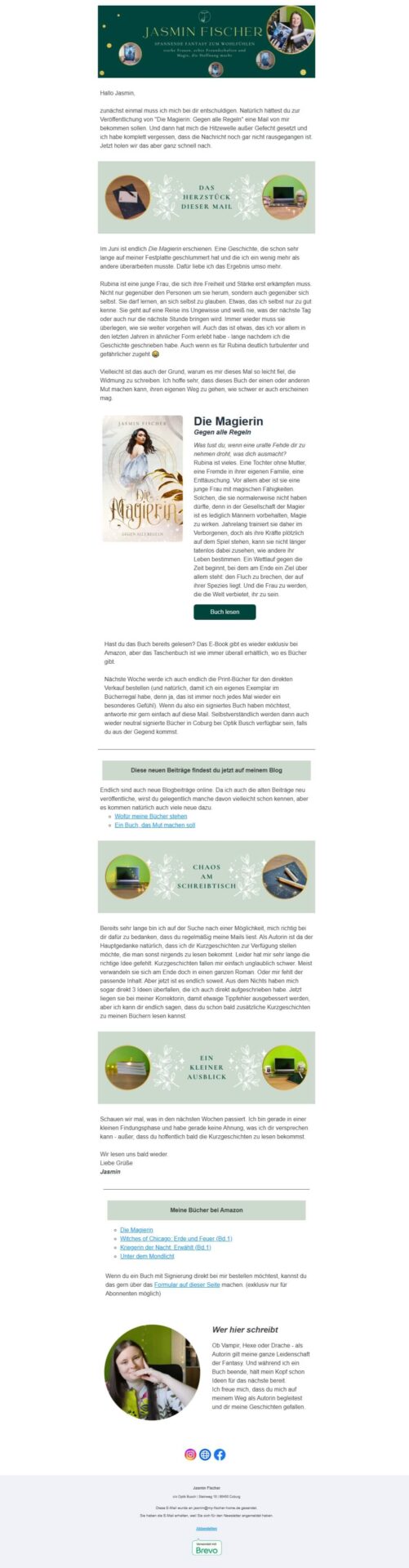Newsletter von Autorin Jasmin Fischer Beispiel der Gestaltung eines Newsletters von Autorin Jasmin Fischer